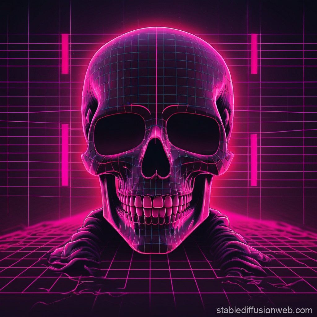 1024x1024 Retrowave Skull in Darksynth Grid. Stable Diffusion Online