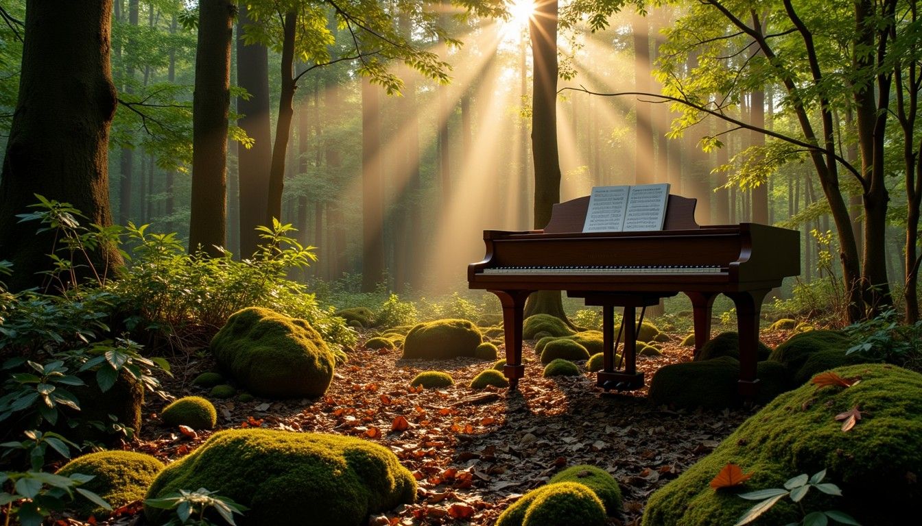 1344x768 Free Piano Forest Magic Image, Forest, Magical