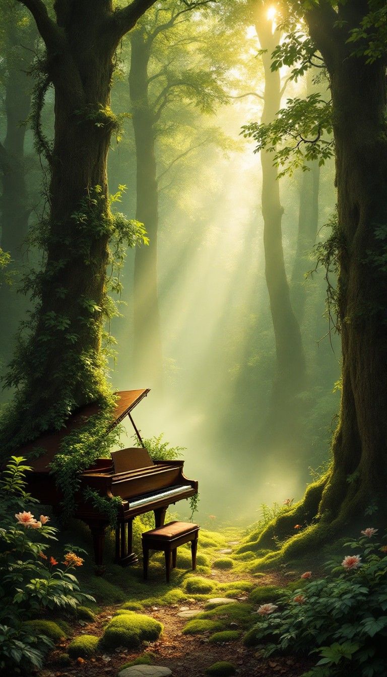 768x1344 Free Piano Forest Magic Image, Forest, Magical