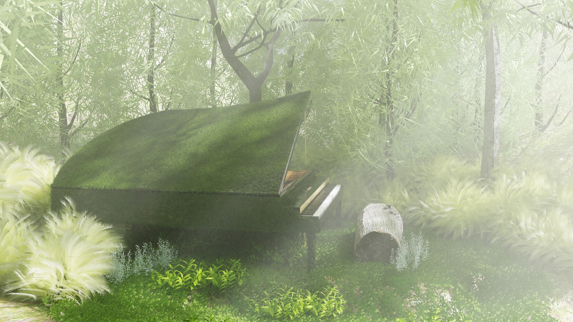 1920x1080 Art Amin Piano In The Forest