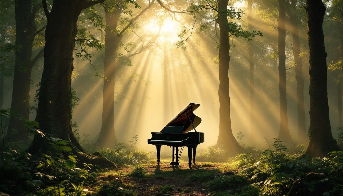 1344x768 Free Enchanted Forest Piano Image, Forest, Sunrays