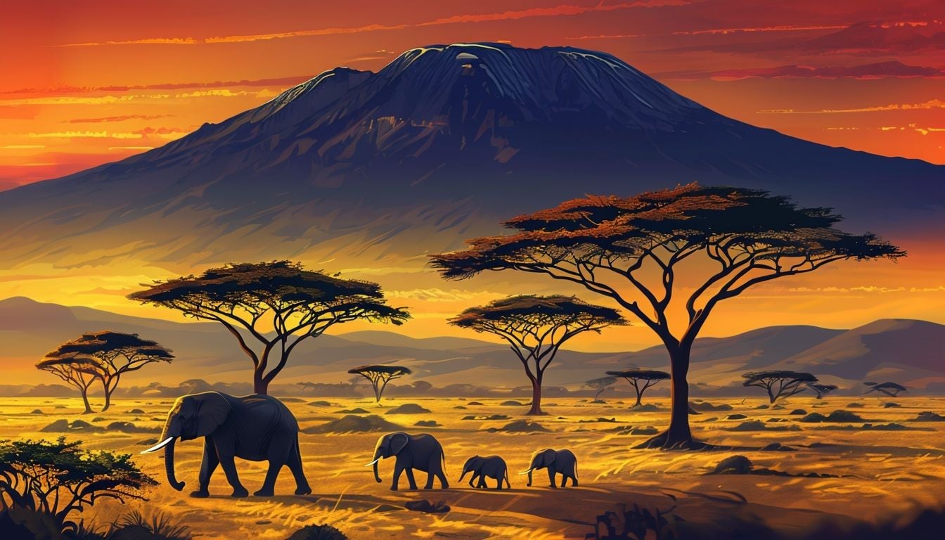 1344x768 Majestic African Elephant Reflected in Tranquil Landscape Mobile Wallpaper