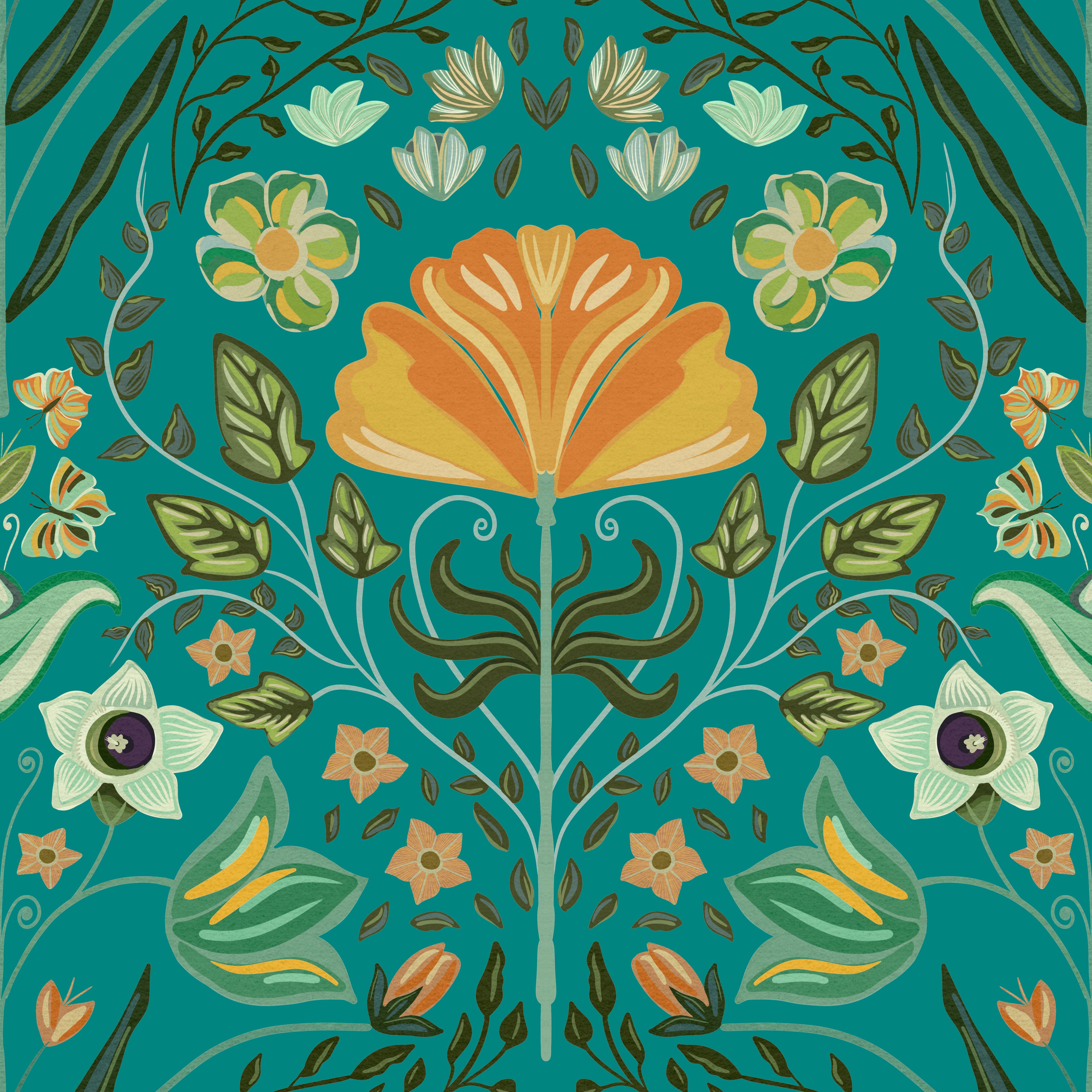 4200x4200 Art Nouveau Garden (Teal) Sample” wide by 6” high / Peel and Stick