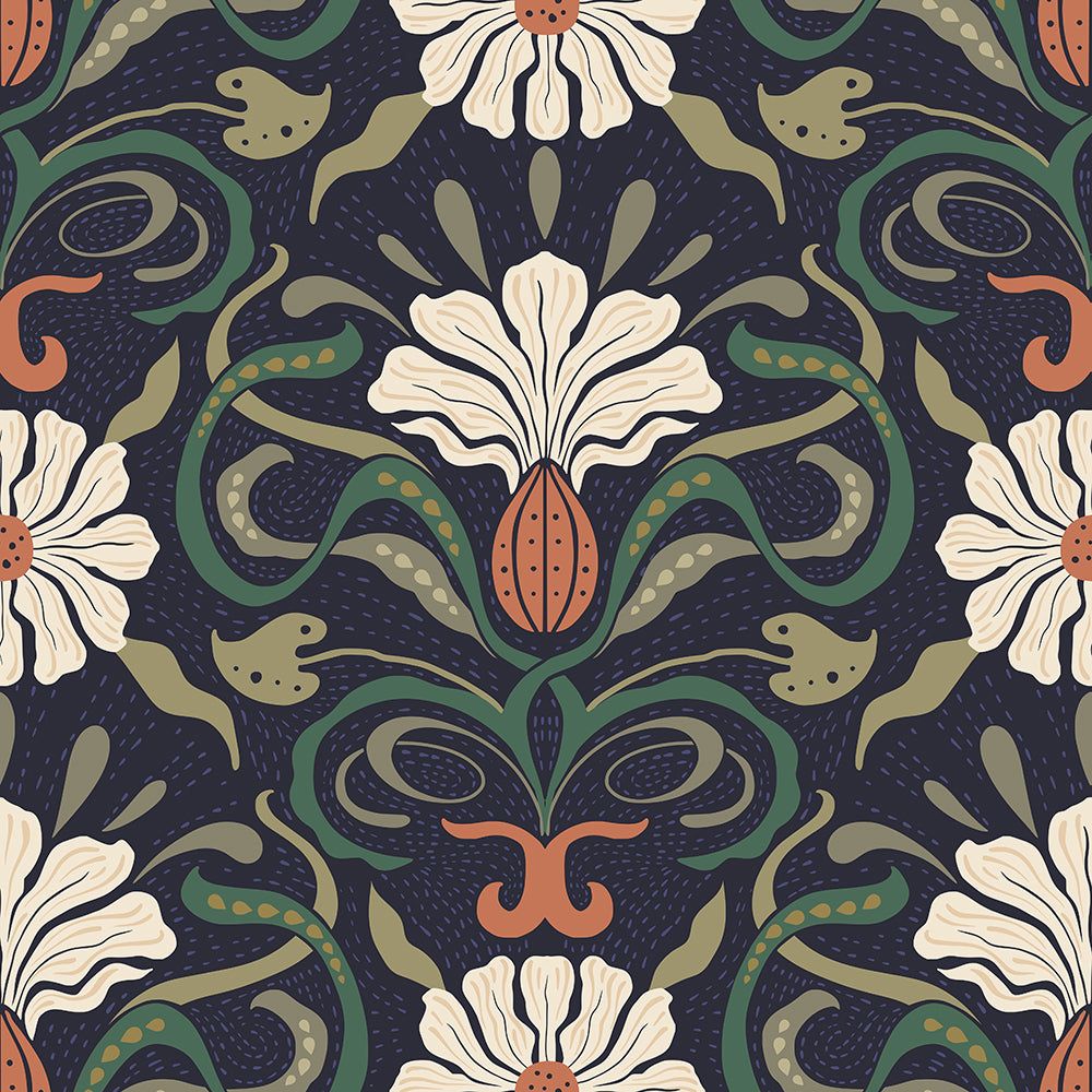 1000x1000 Art Nouveau Boho Vintage Floral Botanical Wallpaper