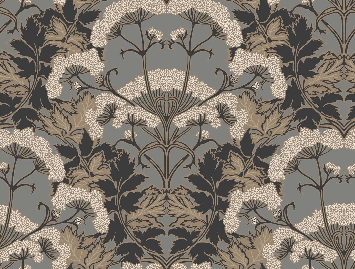 1200x911 York NV5557 Yarrow Nouveau Charcoal & Gold Wallpaper