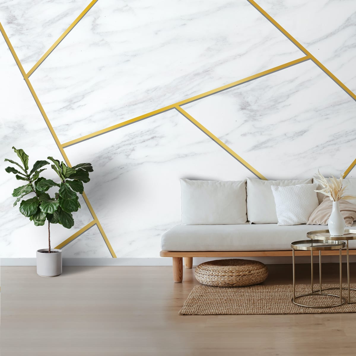 1200x1200 White Marble Golden Stripes Wallpaper. Life n Colors