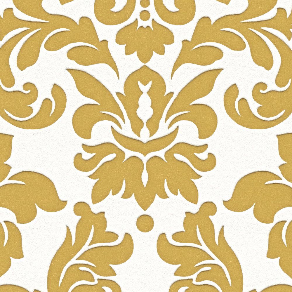 1000x1000 Golden wallpaper with baroque ornament, white