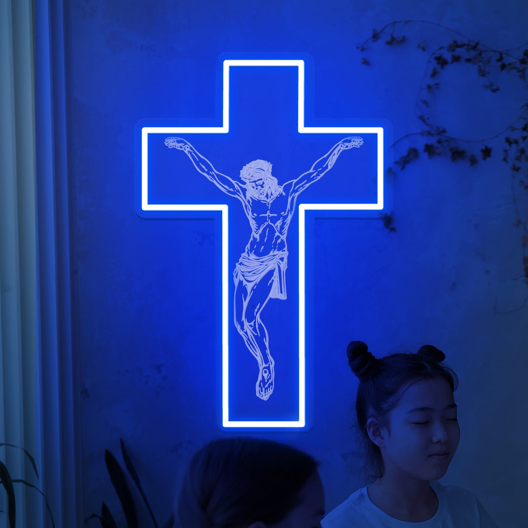 1800x1800 3D Engraved Jesus Cross Neon Wall Light Sacred Christian LED Neon Sign