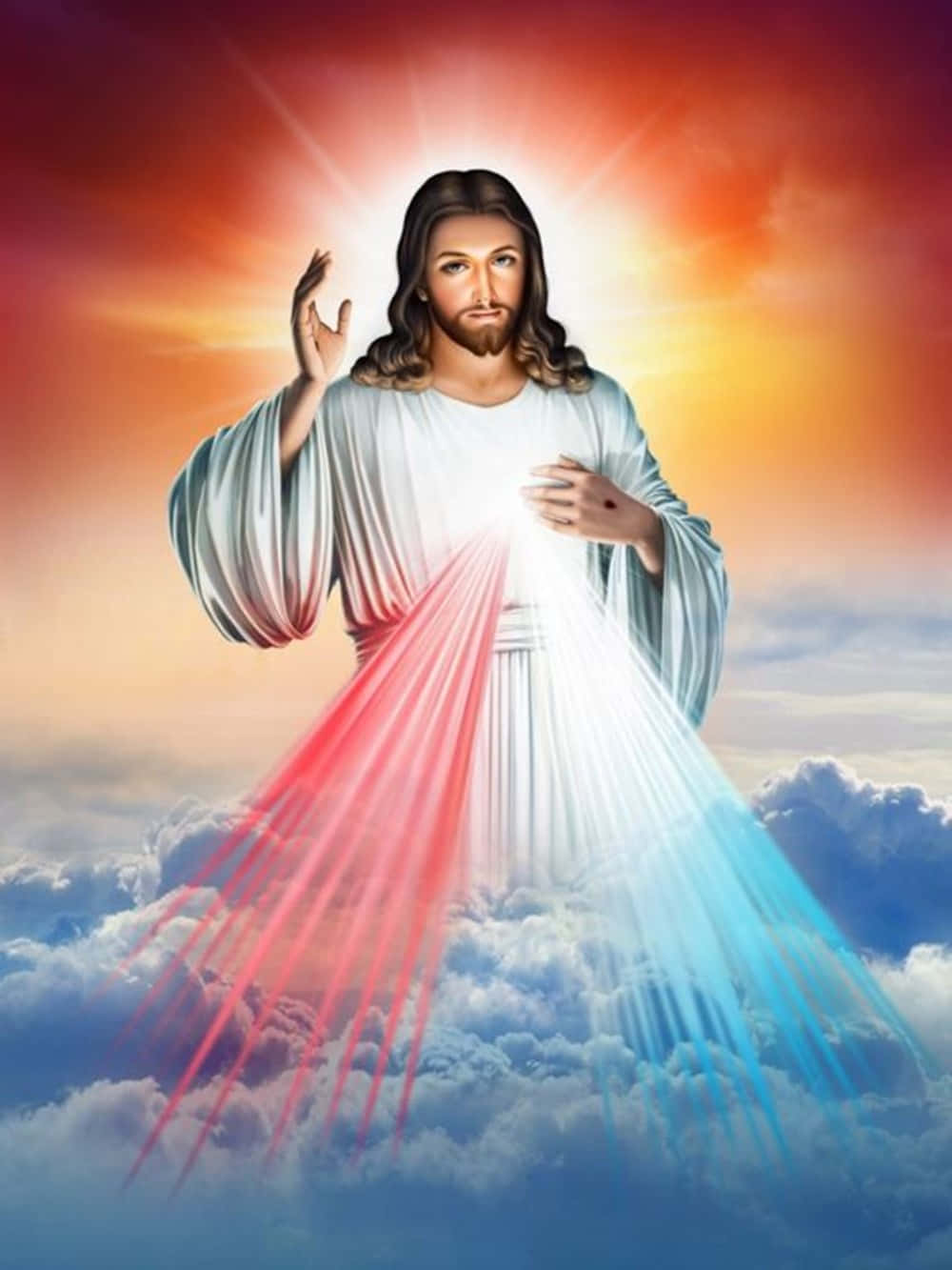 1000x1333 Download Sacred Heart Of Jesus In Heaven Mercy Light Wallpaper