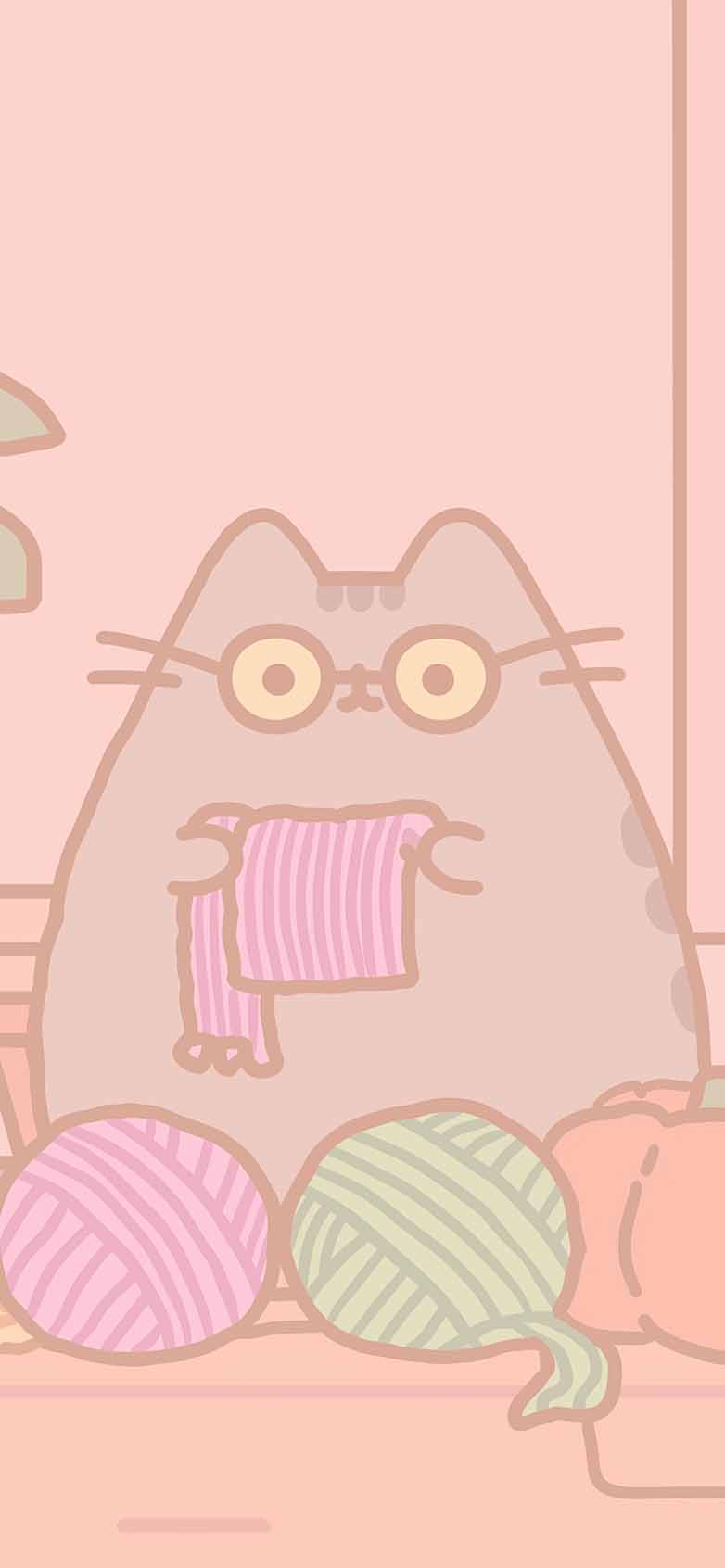782x1692 Pusheen Cozy Knitting Cute Wallpaper HD Wallpaper