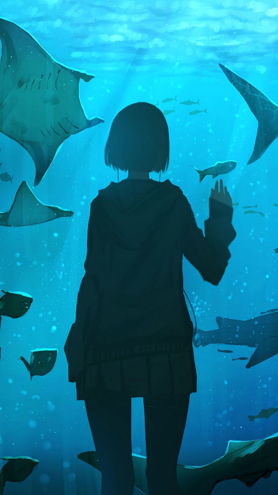 938x1668 Download Wallpaper 938x1668 Girl, Aquarium, Fish, Underwater World, Art Iphone 8 7 6s 6 For Parallax HD Background