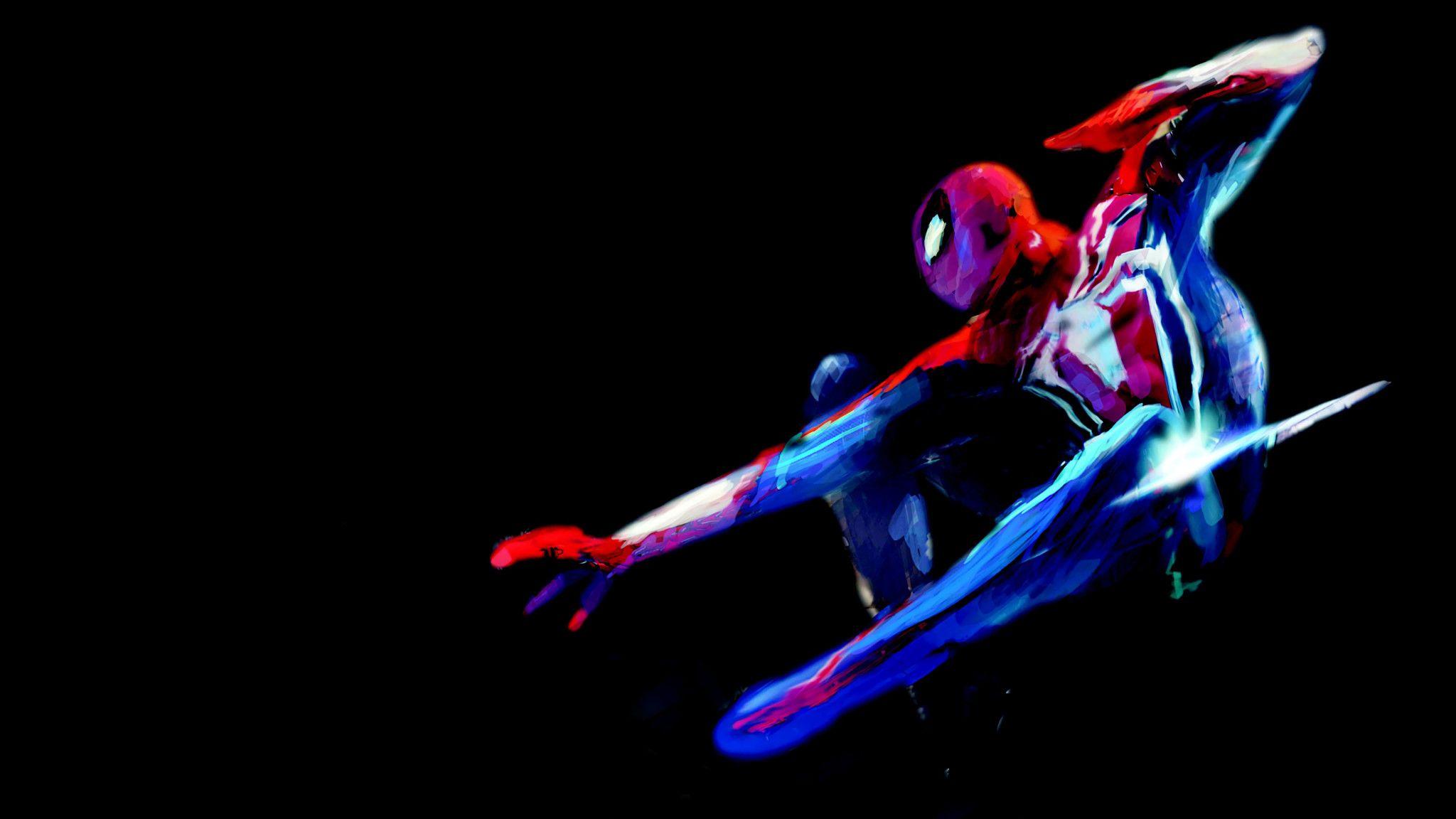 2048x1152 Spiderman Black Background Minimalism 2048x1152