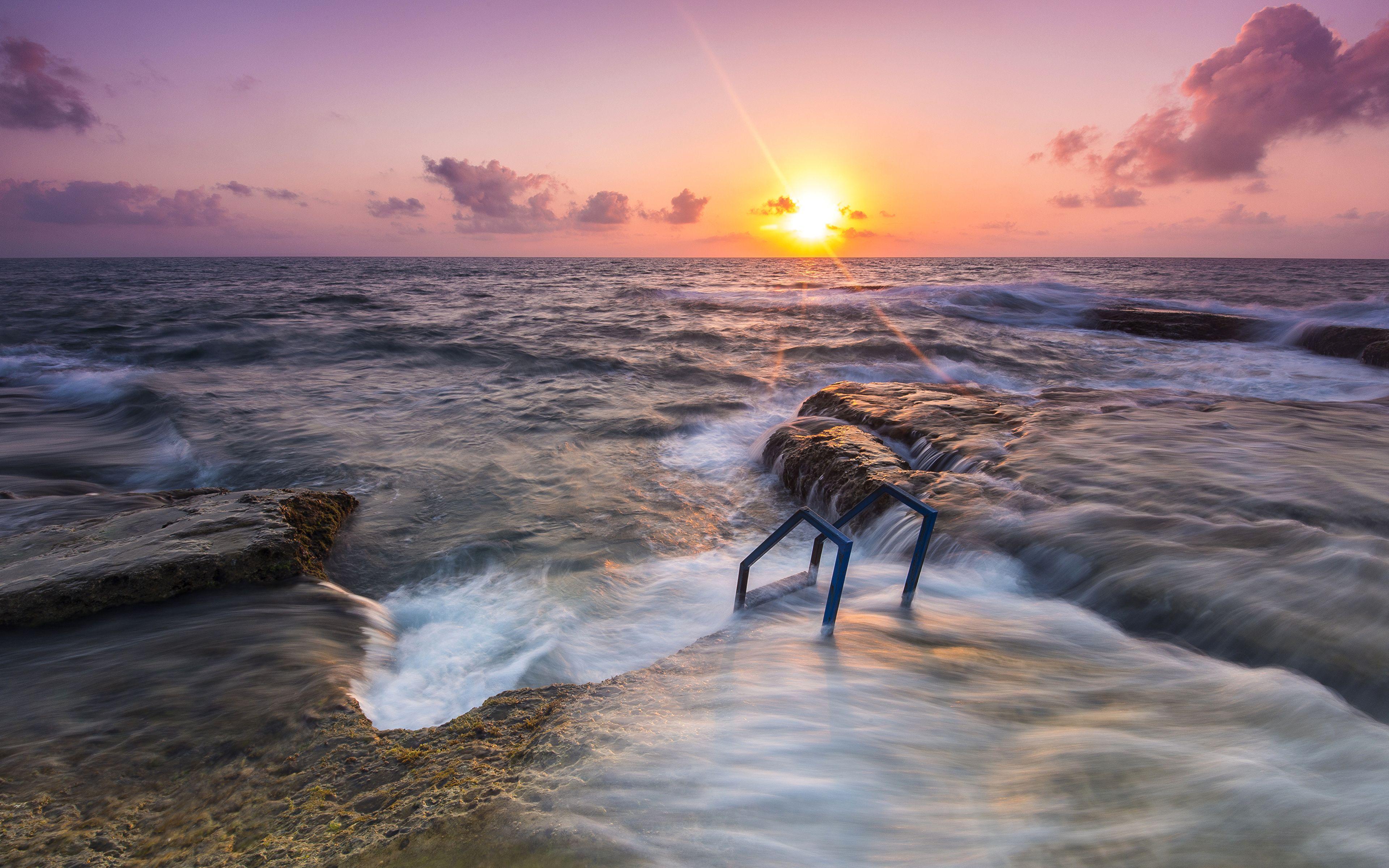 3840x2400 Desktop Wallpaper Spain Alicante Sea Sun Nature sunrise 3840x2400