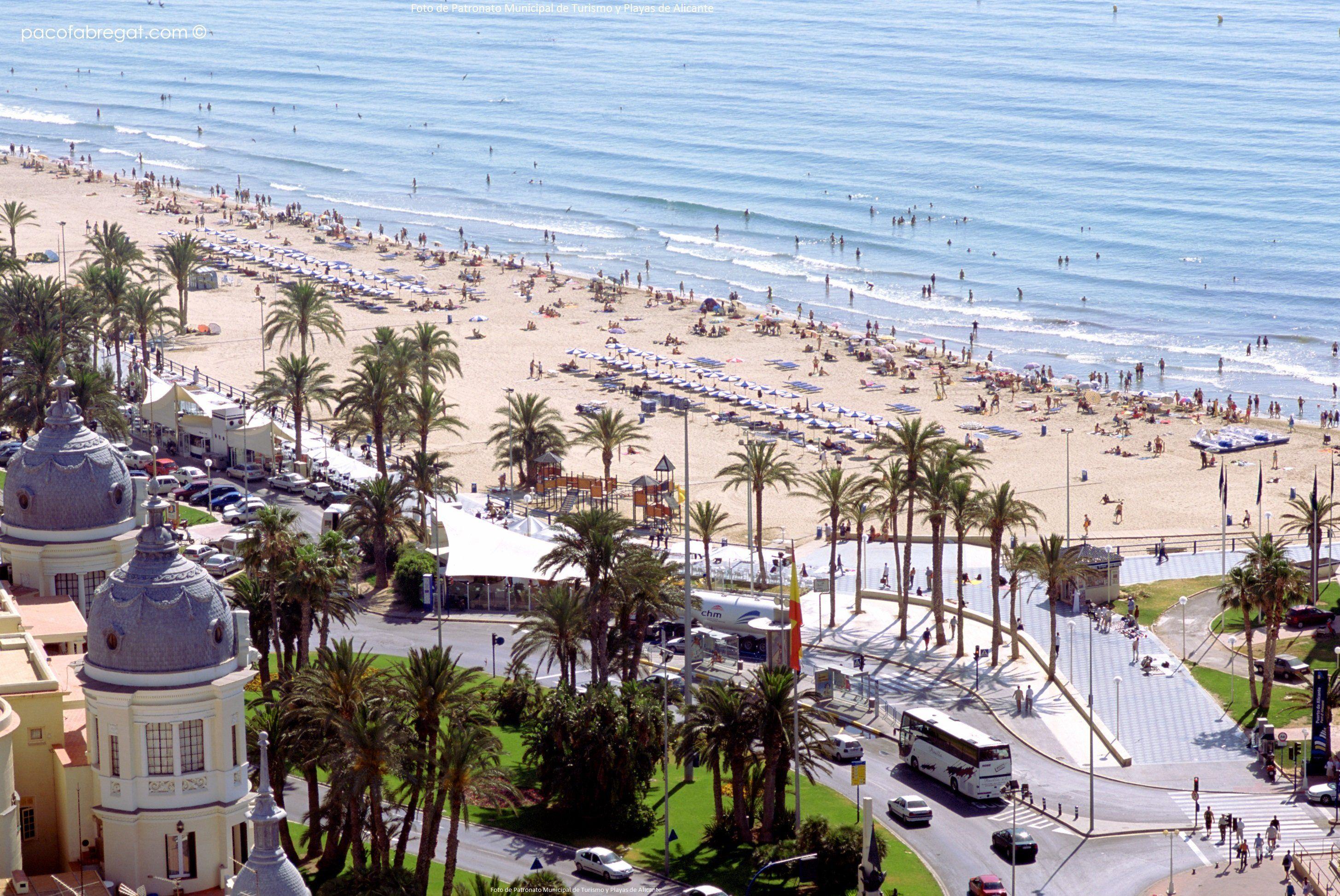 2910x1947 playa, Postiguet, Alicante, Edificios, Palmeras Wallpaper HD