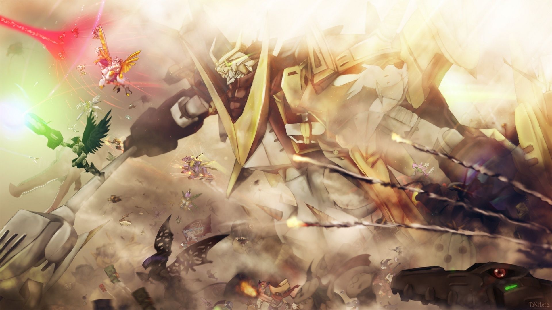 1920x1080 Wallpaper anime, art, holy, Garurumon, deputymon, gatomon, cutemon, cyberdramon for mobile and desktop, section аниме, resolution 1920x1080