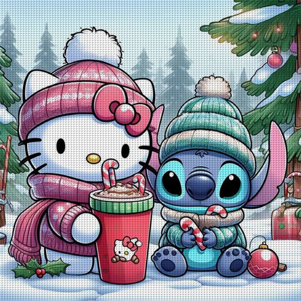 1001x1001 Stitch And Hello Kitty Fall Wallpaper