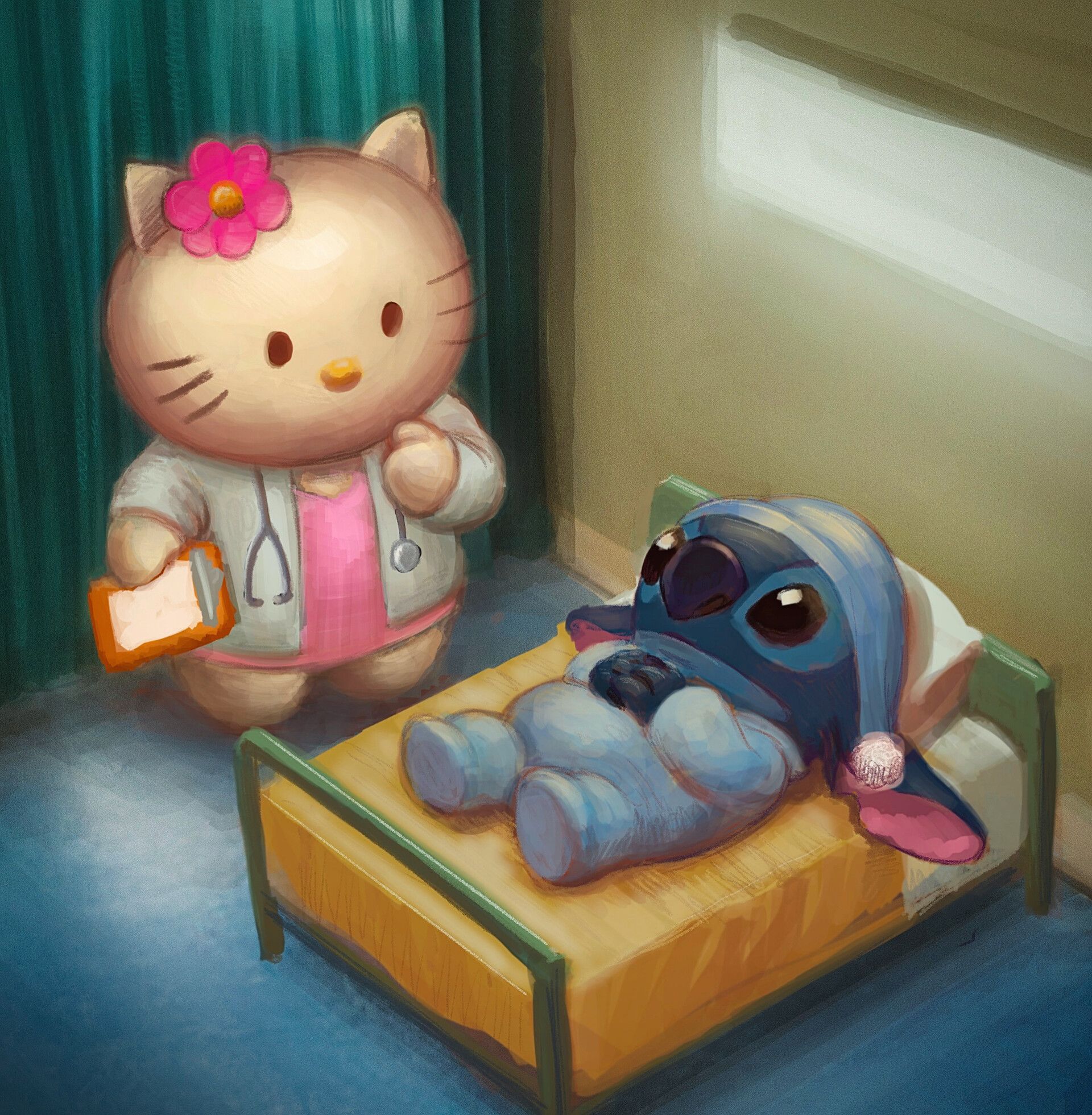 1920x1961 Stitch And Hello Kitty Wallpaper