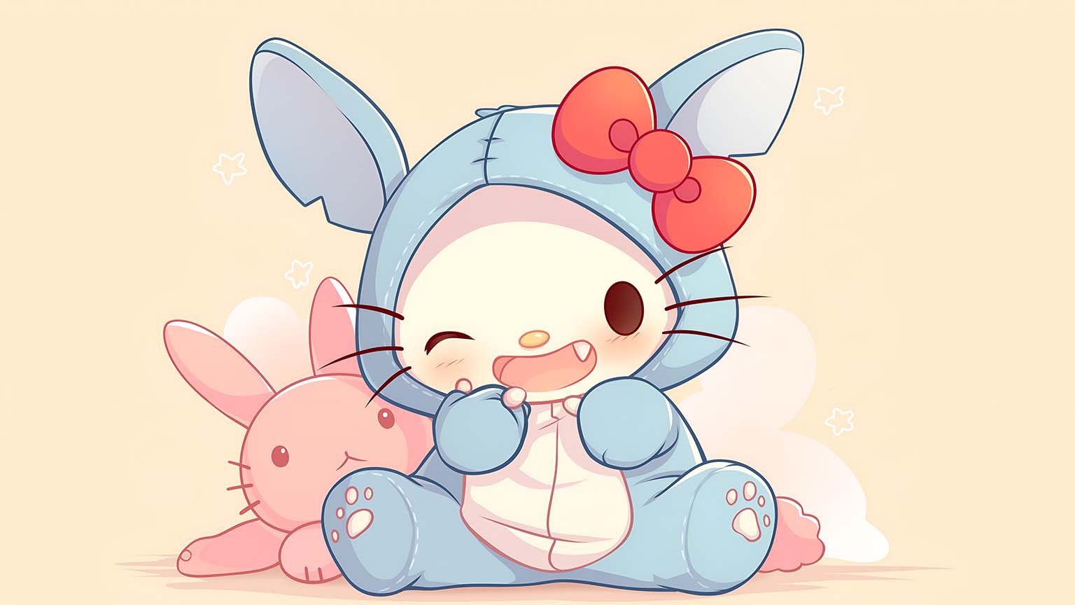 1536x864 Hello Kitty In Stitch Costume Cute Pastel Desktop Wallpaper 4K