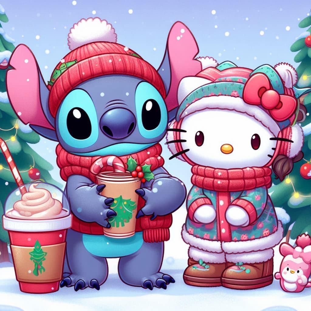 1024x1024 Hello Kitty And Stitch Wallpaper