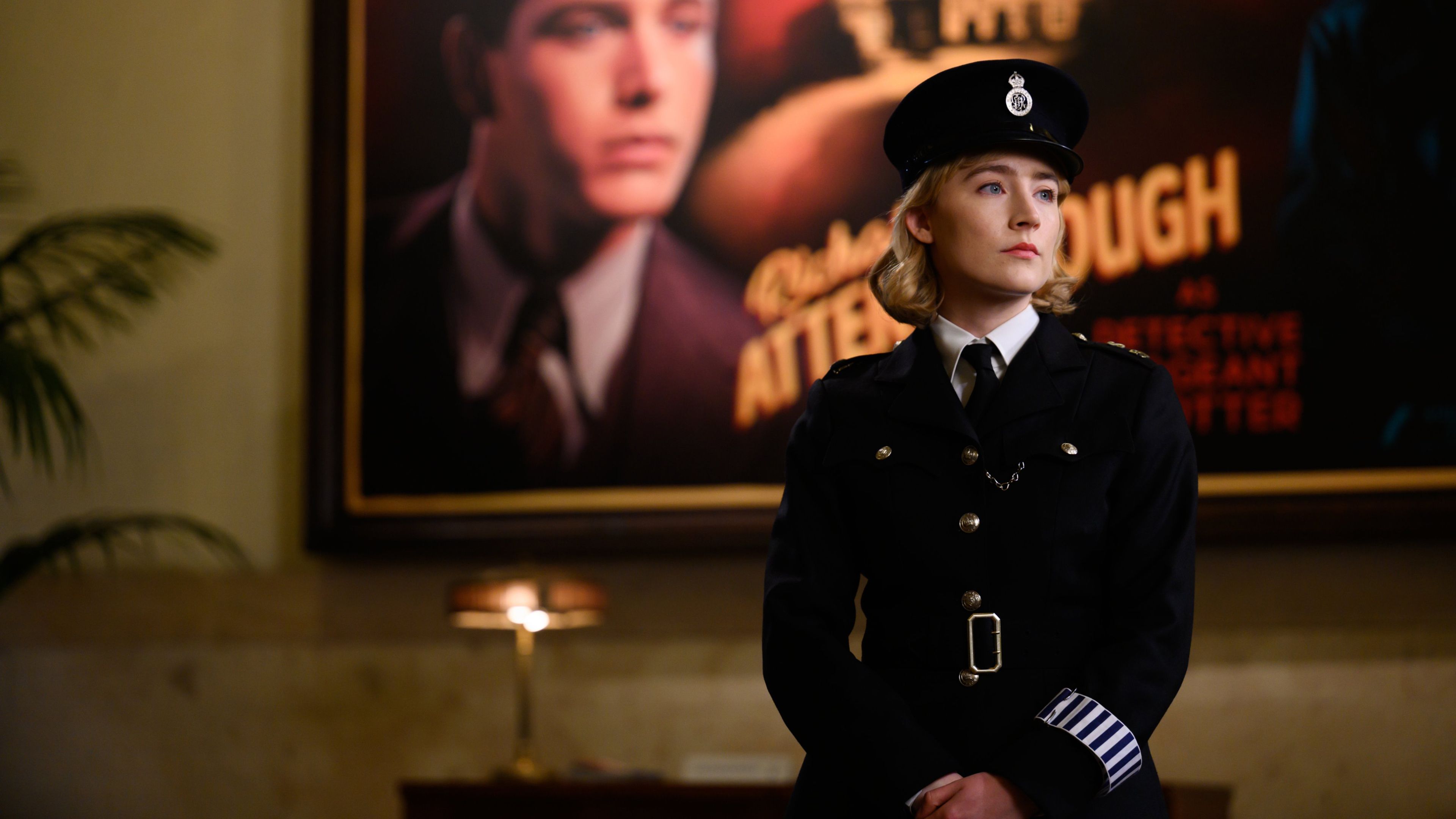3840x2160 Saoirse Ronan, Sam Rockwell, David Oyelowo, Adrien Brody, Ruth Wilson, and Harris Dickinson 4K HD See How They Run Wallpaper
