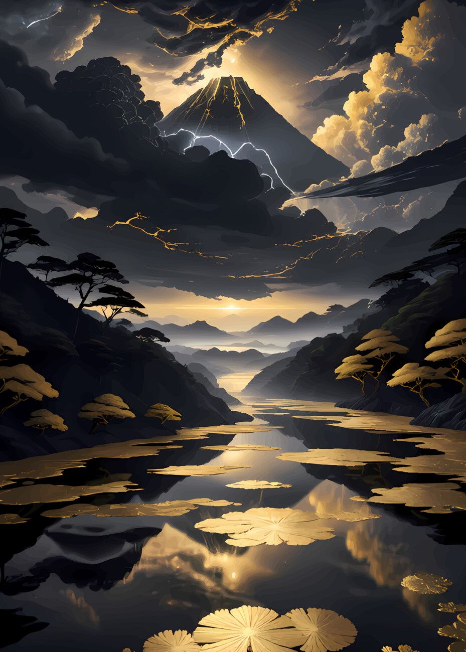 929x1300 Poster Golden Nature Landscape. Wall Art 1 FREE
