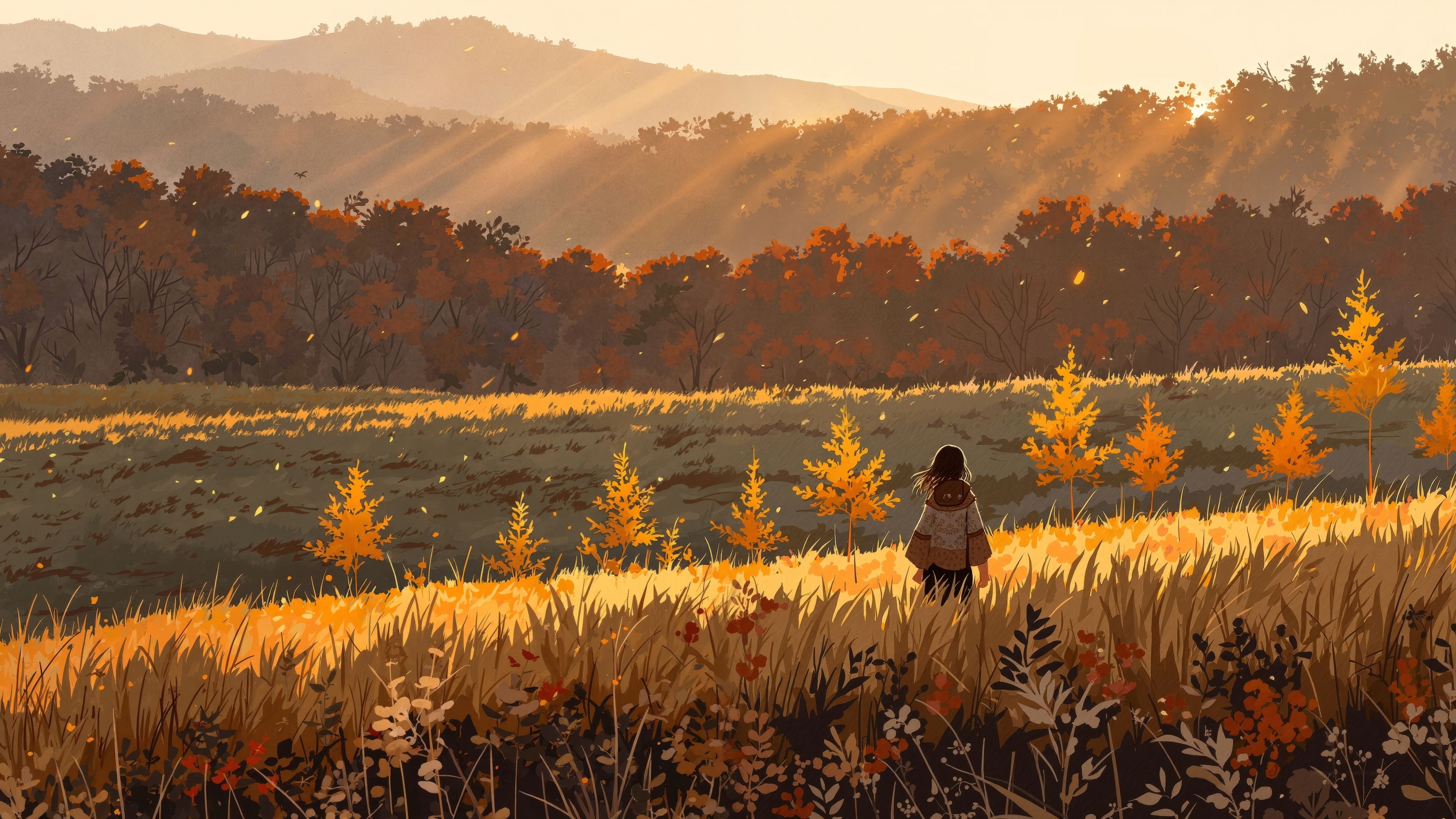 3840x2160 Golden field Wallpaper 4K landscape, Cozy vibes
