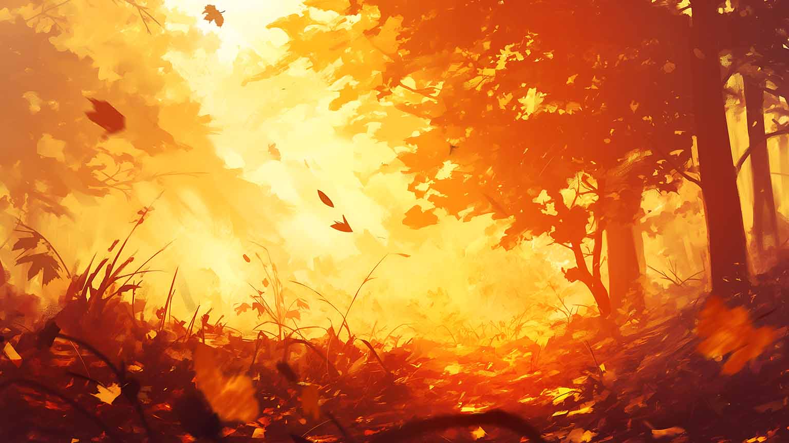 1536x864 Free Autumn Forest Golden Light Desktop Wallpaper 4K