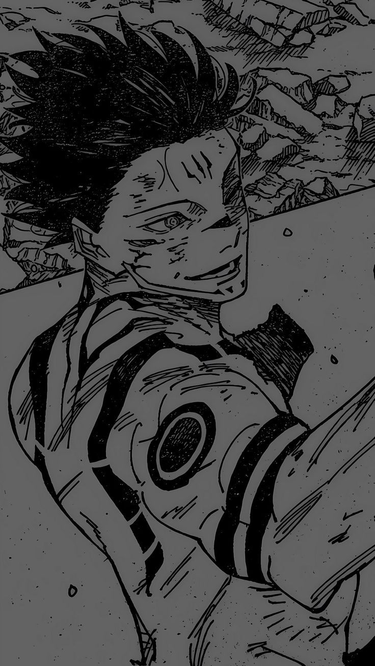 736x1308 free wallpaper 4K sukuna, character, manga, black and white, art for mobile and desktop