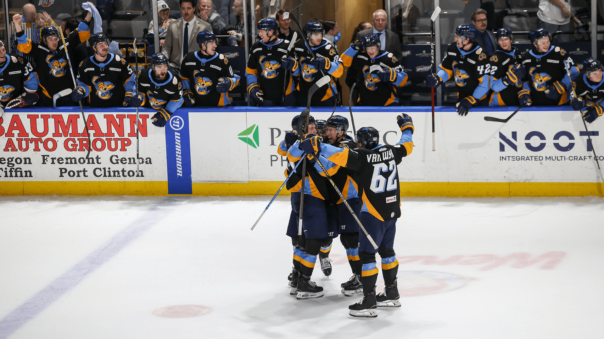 1920x1080 Toledo Walleye celebratory huddle after a big goal 2026 Photo on OurSports Central