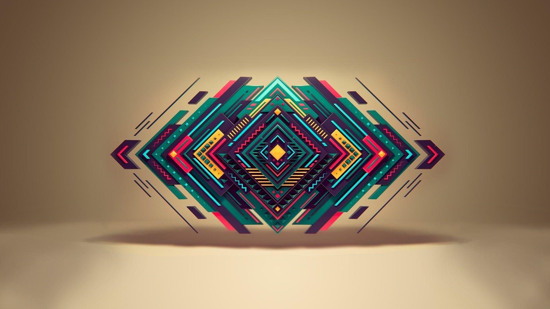 1920x1080 multicolored abstract wallpaper, green, yellow, and red hologram logo D digital art #abstra. Geometric shapes wallpaper, Abstract wallpaper, Geometric wallpaper