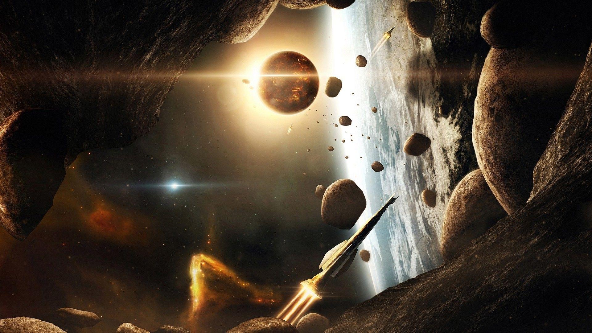 1920x1080 digital Art, CGI, Render, 3D, Planet, Asteroid, Galaxy, Space