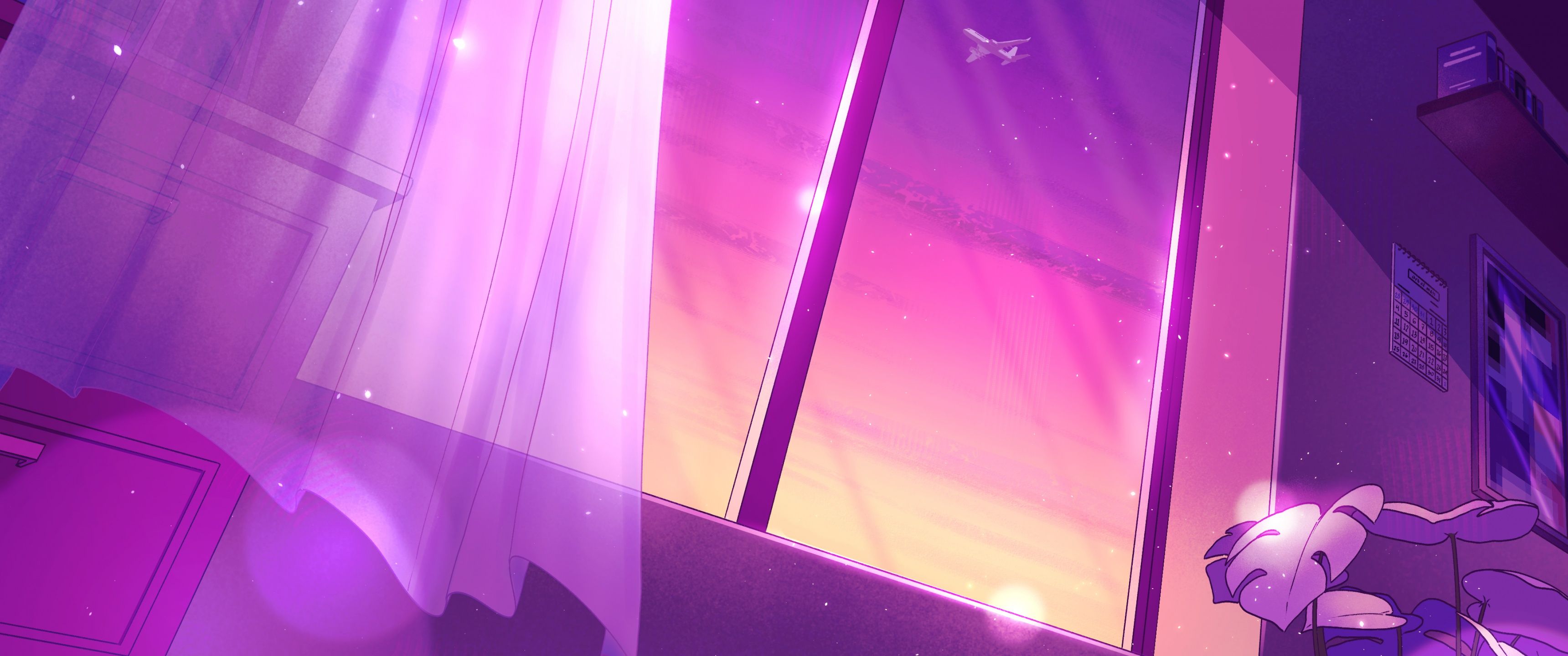 3440x1440 Lofi Wallpaper 4K, Pink aesthetic, Window, Dreamlike