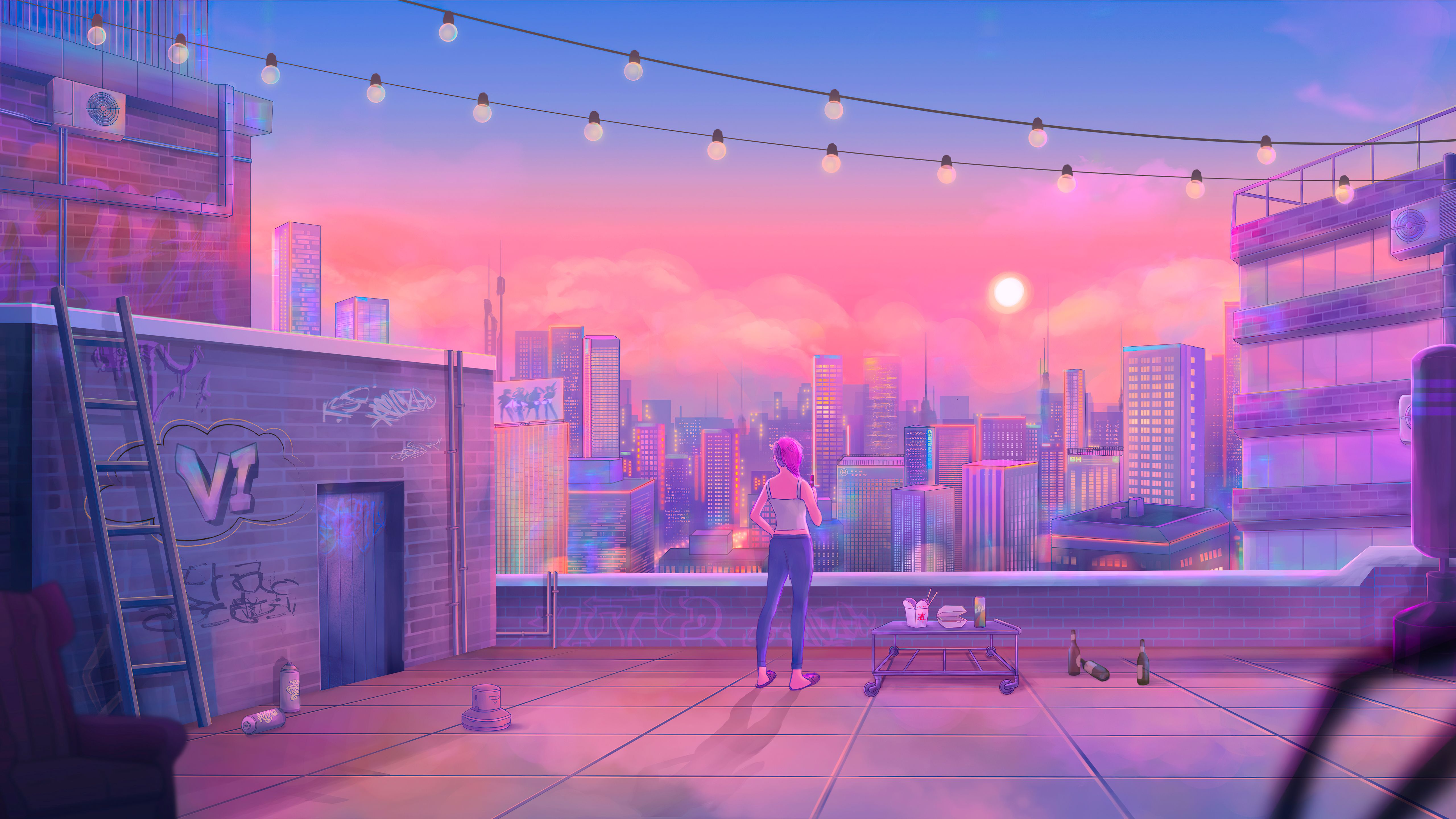 5120x2880 Pink Lofi Desktop Wallpaper