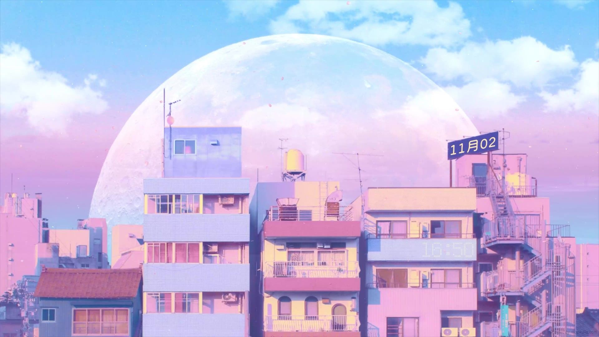 1920x1080 Lofi Pink Town Live Wallpaper