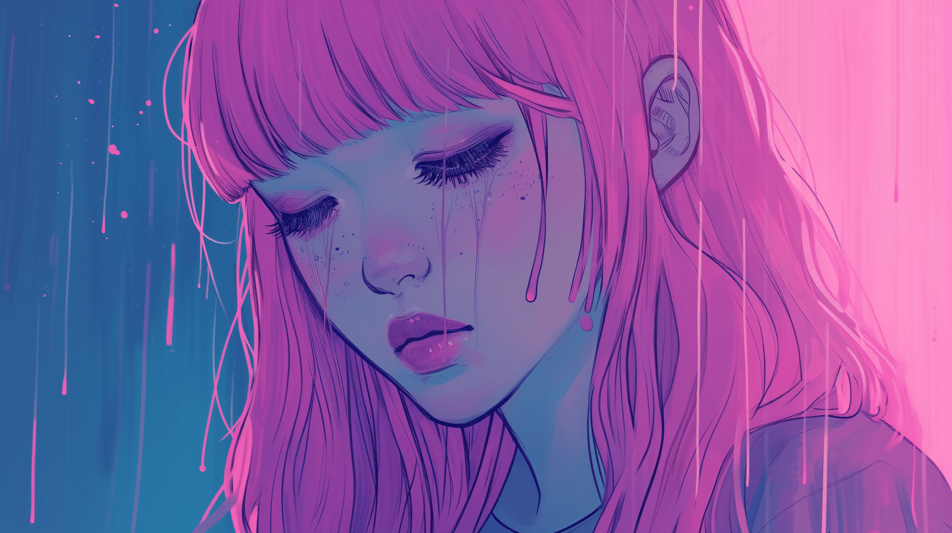 1920x1076 Melancholic Lofi Girl HD Wallpaper Anime Art