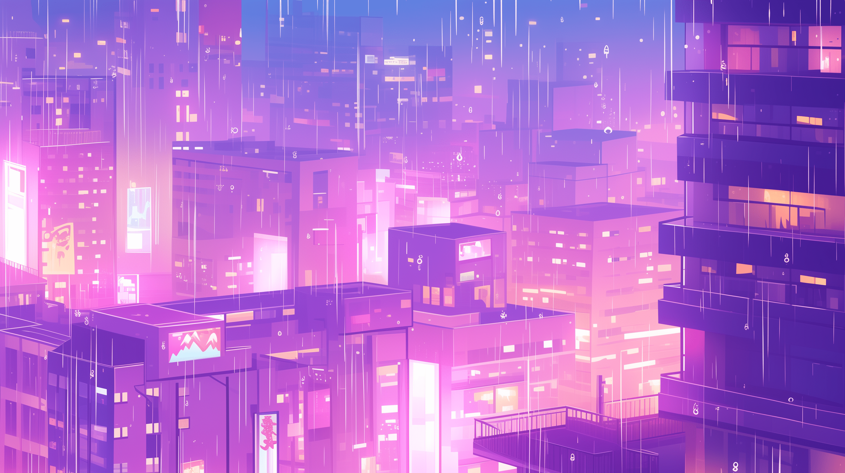 2912x1632 Pink Lofi City HD Wallpaper