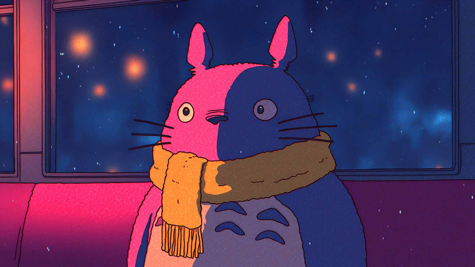 1536x864 Free My Neighbor Totoro Lofi Pink and Blue Desktop Wallpaper