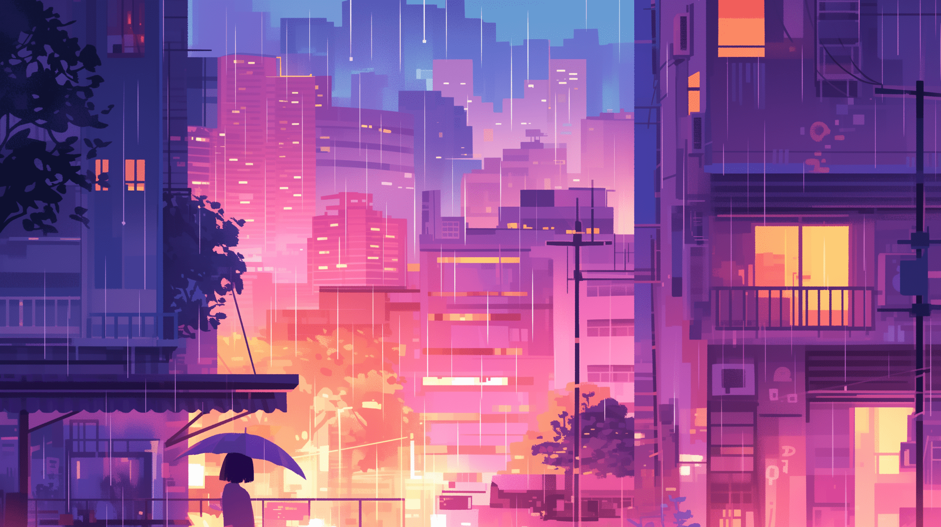 1920x1076 Rainy City Lofi HD Wallpaper
