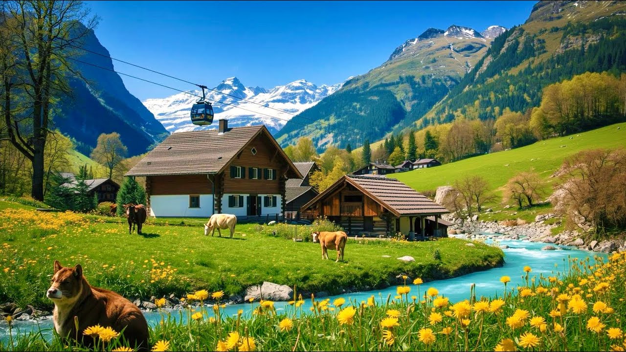 1280x720 Spring Walk In Grindelwald Village, Switzerland