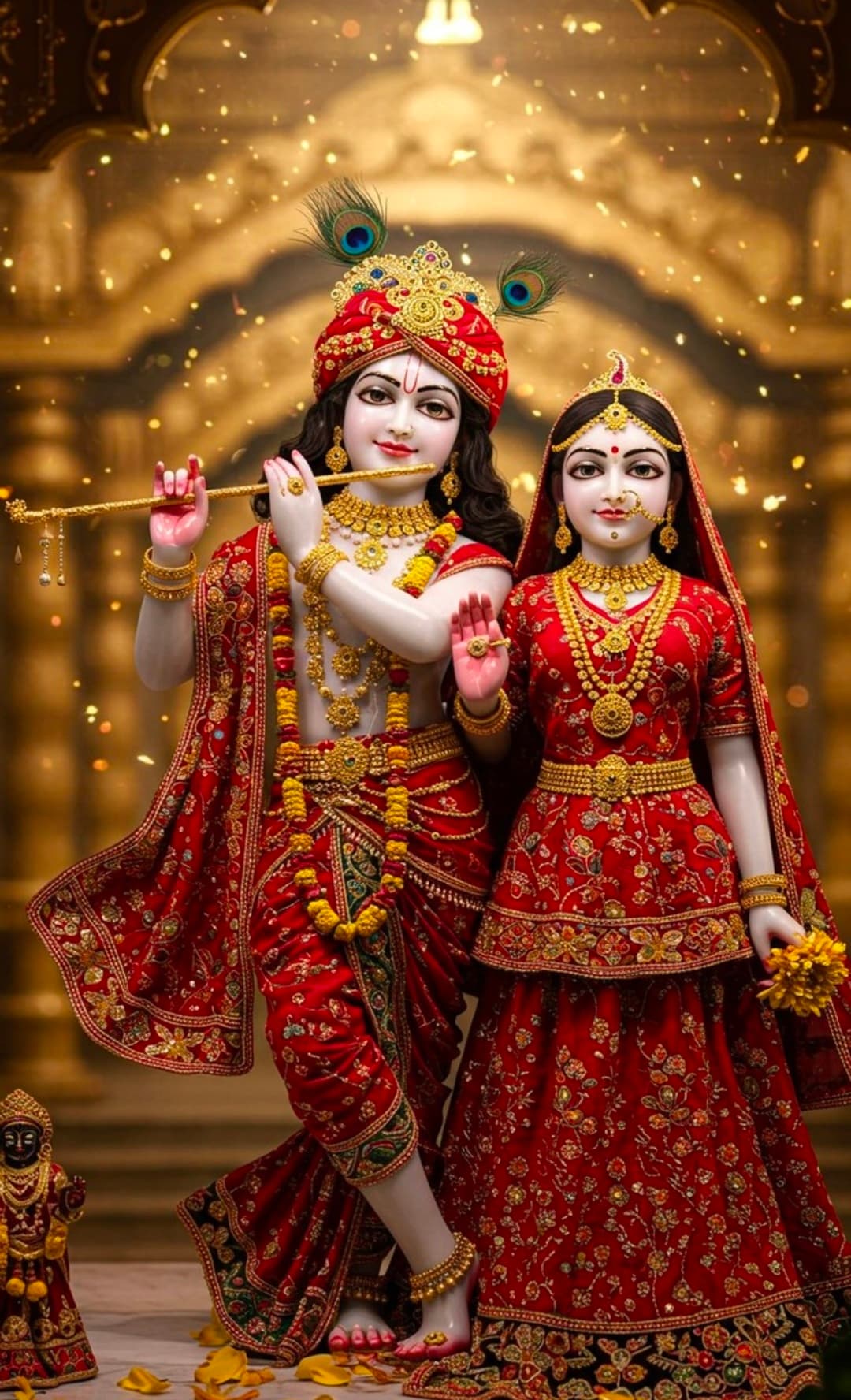 1080x1776 Radha Krishna in Red Divine Elegance