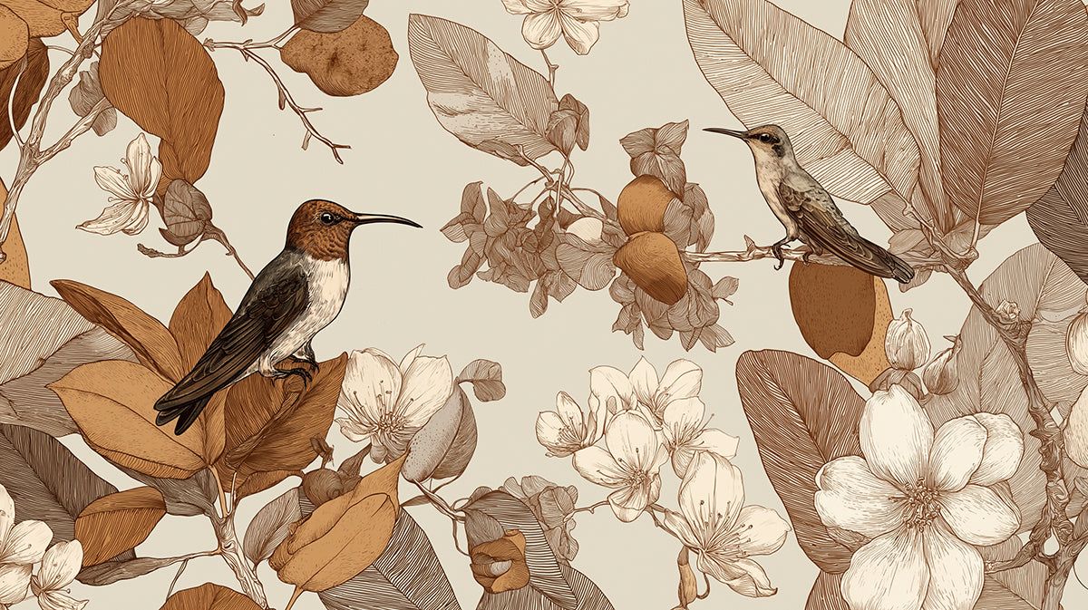 1200x673 Vintage Sepia Hummingbird Mural Wallpaper