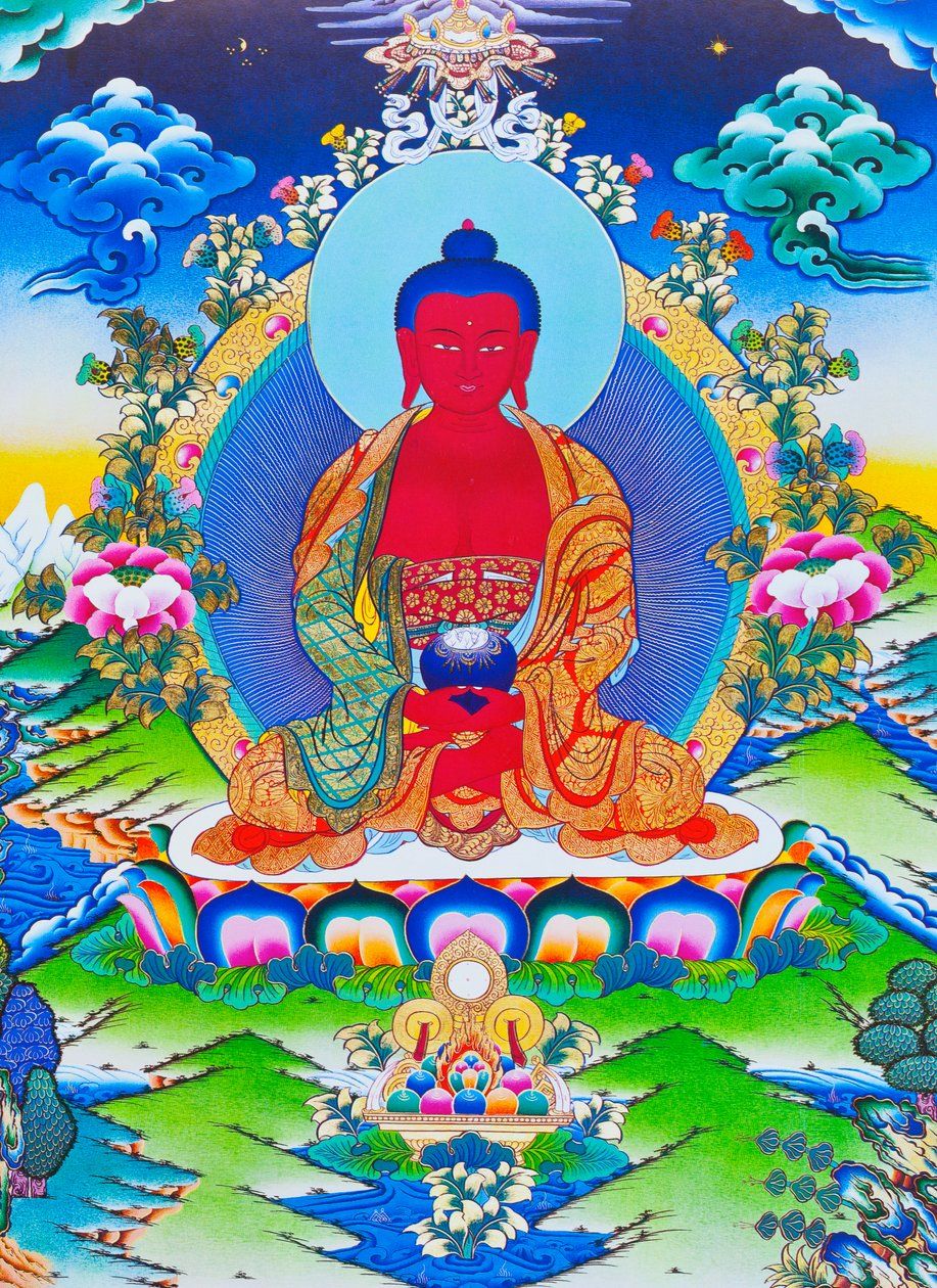 917x1260 Image depicting Amitabha Buddha seated on a lotus
