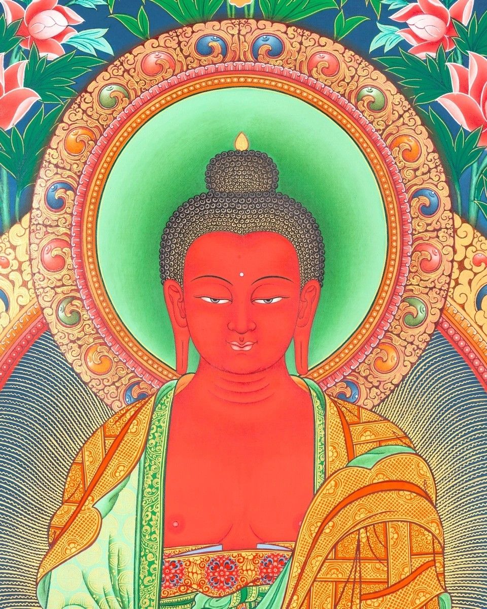 960x1200 Red Amitabha with 24k gold work (Brocadeless Thangka). Exotic India Art