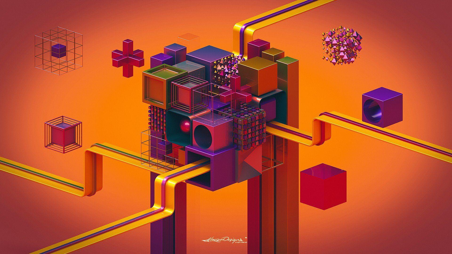 1920x1080 Lacza, Abstract, Colorful, Geometry, Digital Art, 3D