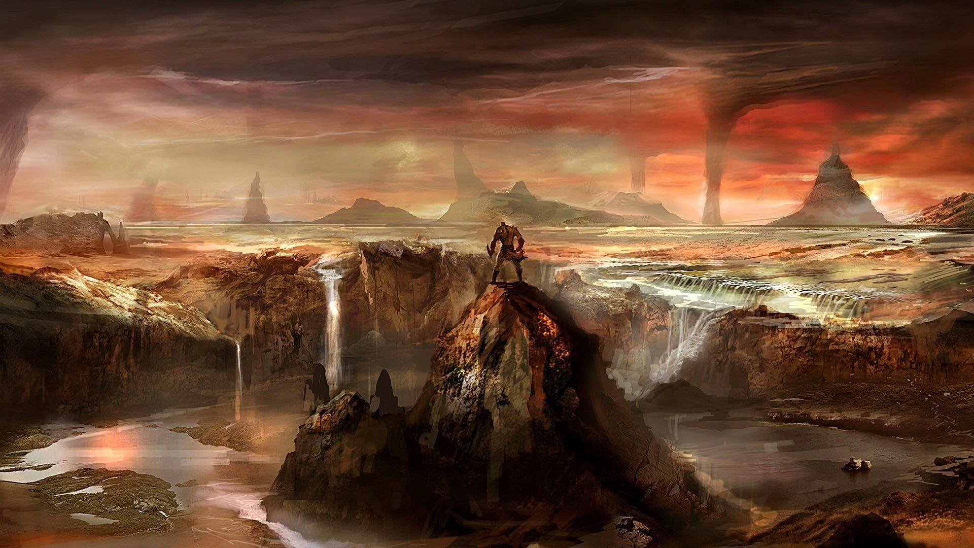 1920x1080 Epic God of War HD Wallpaper: Battle in the Shadowy Realmsx1080