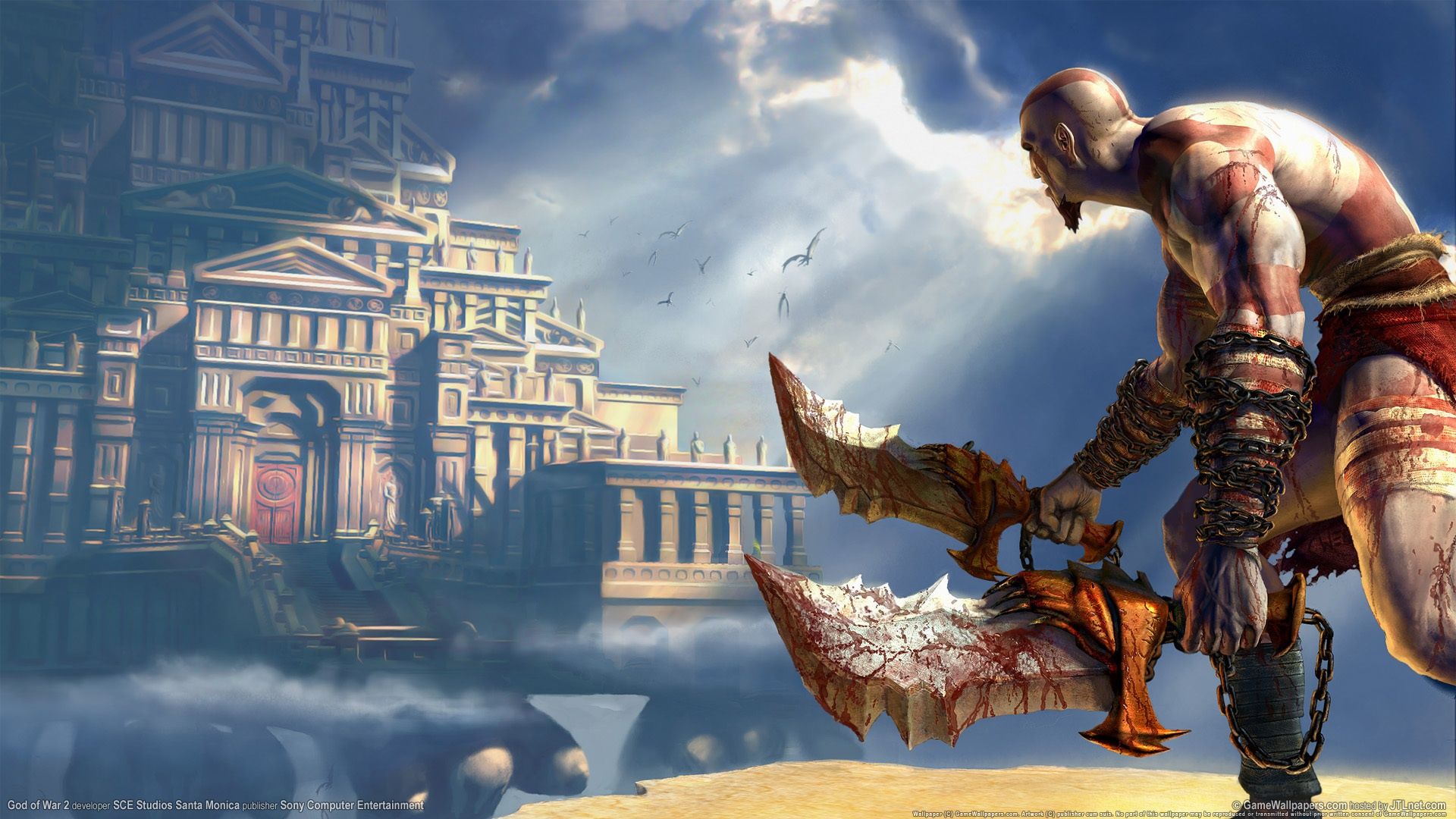 1920x1080 Wallpaper clouds, castle, God of war Kratos for mobile and desktop, section игры, resolution 1920x1080