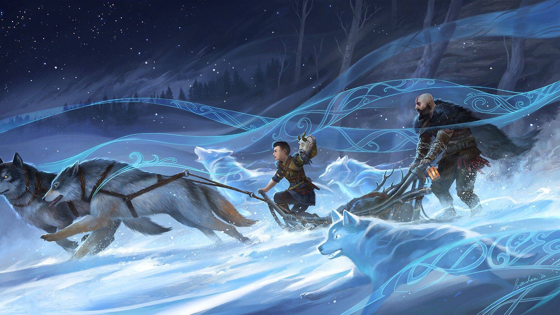 1920x1080 Atreus And Kratos Art HD God Of War Ragnarok Wallpaper