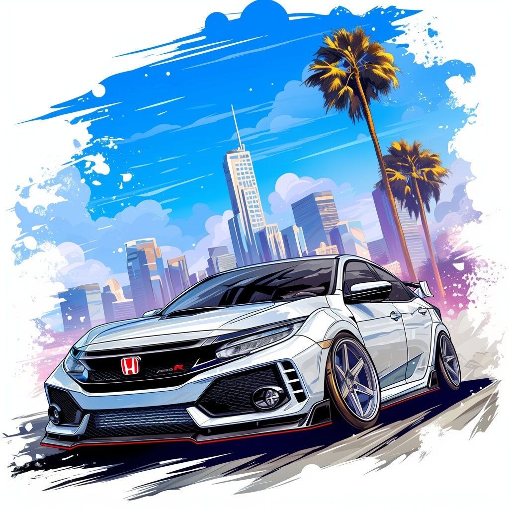 1024x1024 Honda Civic Type R Modified JDM Drifter Sports Car Art Poster Background Wallpaper Printable Digital Download Svg Png Jpg Pdf
