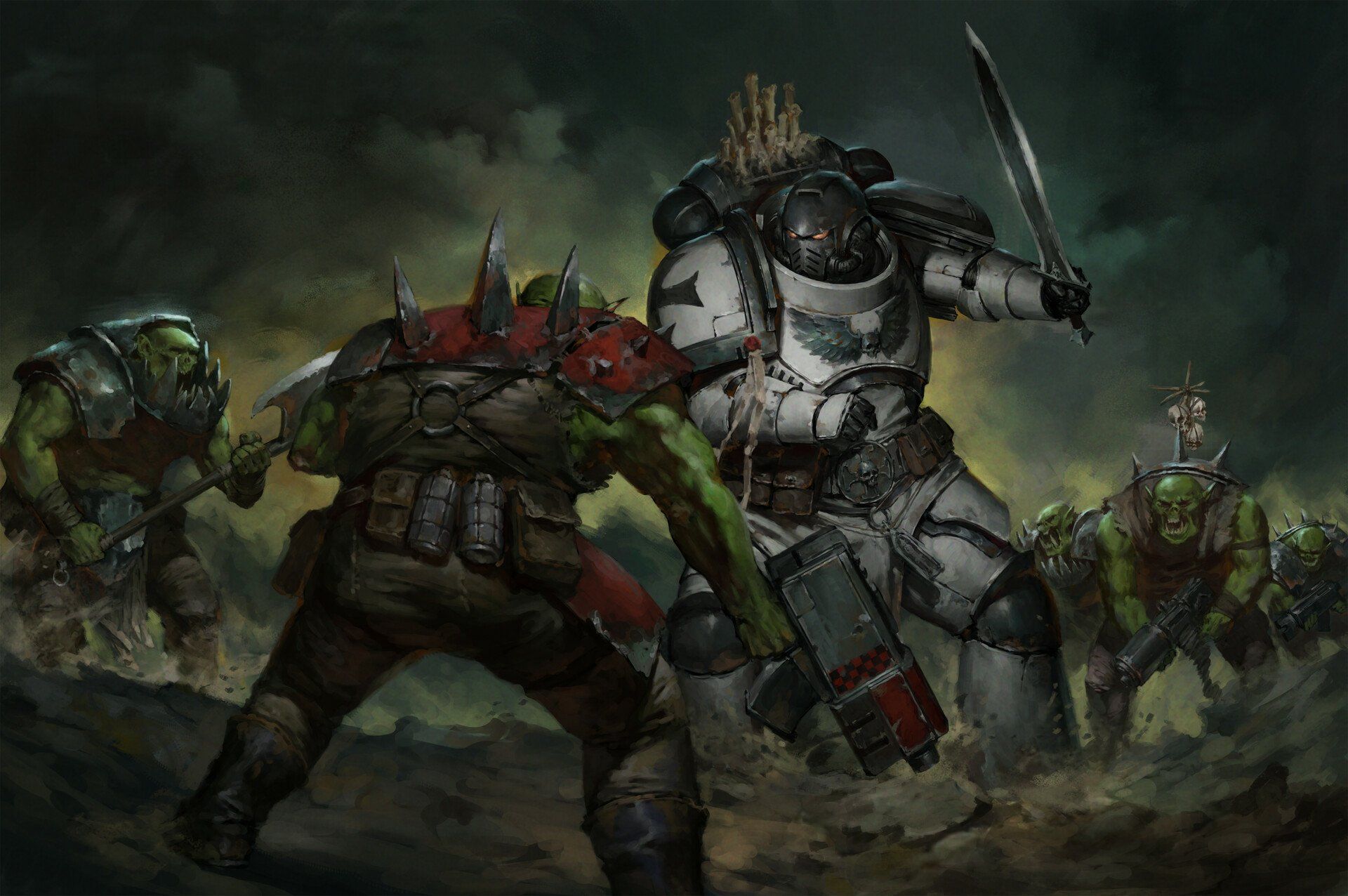 1920x1276 Epic Warhammer 40K HD Wallpaper: Battle Ready Space Marine Vs. Orks By Pavel Shutx1276