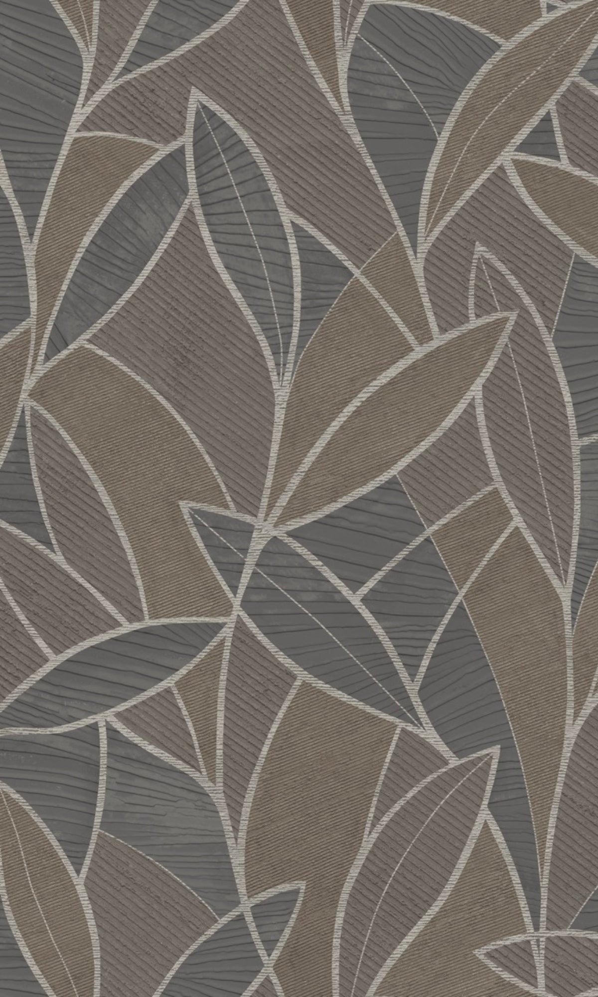 1200x2000 Graphite Leaf Motif With Outlines Tropical Wallpaper R9037